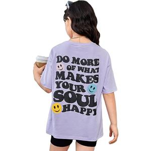 SOLY HUX Girl's Letter Graphic T Shirts Short Sleeve Cute Shirts Oversized Loose Tee Summer Tops (Purple)