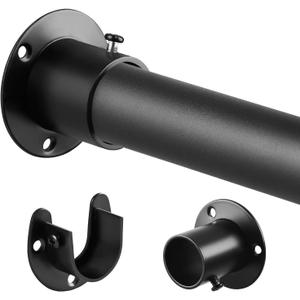 Metal Black Closet Rods for Hanging Clothes, 1.3 Inch Diameter Heavy Duty Closet Rod 17-51 Inch Adjustable Clothes Hanging Bar Shower Curtain Rods for Closet, Wardrobes, Bathroom, Windows