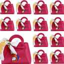 LPEIEB 12 Pack Leather Ribbon Candy Bag Gift Bags PU Wedding Gift Bags with Handle Ribbon Reusable Party Favor Boxes for Weddings Birthdays Christmas Baby Showers Halloween(Rose)