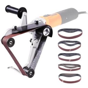 VEVOR Belt Sander Adapter for Angle Grinder, US 5/8-11 Thread Pipe Tube Sanding Attachment with 10PCS Sanding Belts (60/120/240/400/600 Grits) for Metalworking, Rust Removal