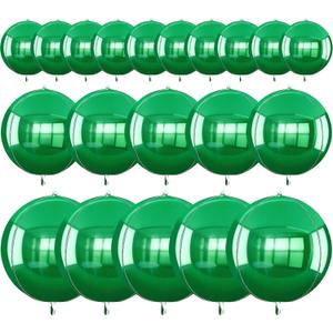 TONIFUL 16Pcs Large Green 4D Giant Round Foil Balloon 4D Mirror Metallic Mylar Sephere Balloons for Christmas New Year Birthday Party Graduation Wedding Baby Shower Decoration Supplies(Mix Sizes)