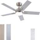 Ceiling Fans with Lights, 42 Inch Brushed Nickel Ceiling Fans with Lights and Remote Control, Reversible, 3CCT, Dimmable, Noiseless, Downrod, Small Ceiling Fan for Bedroom, Indoor/Outdoor Use