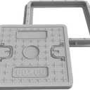 24x24 Inch Square Manhole Cover and Frame, Solid Septic Tank Cover, Recessed Non-Slip Design with Handle, Suitable for Sewer, Septic Tank and Yard (Gray)