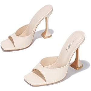Cape Robbin Lithe Nude Sexy High Spool Heel Open Squared Toe Slip On Pumps. 7.5