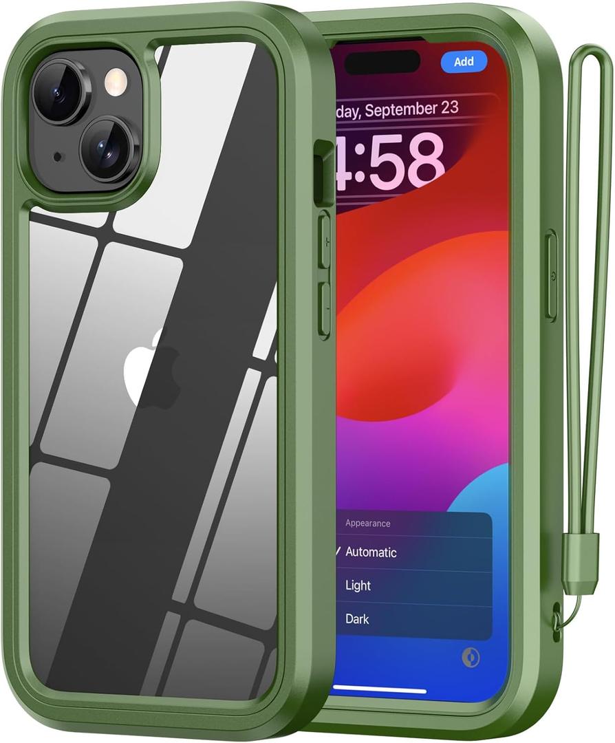 ANB for iPhone 15 case,Soft Silicone and Clear Hard PC Back 3in1 Full Body Shockproof HeavyDuty Military Grade Drop Protection Cover for iphone15 6.1inch (Green)