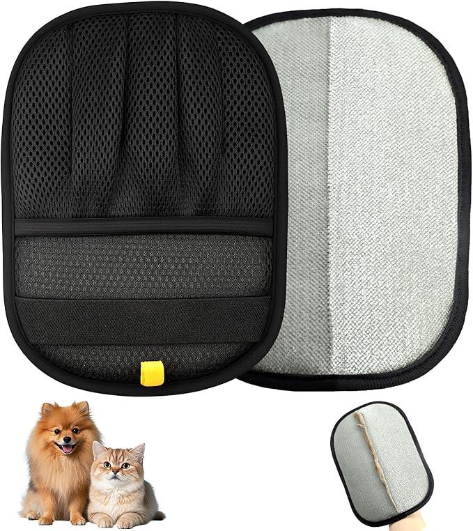 XXJXXJ Upgraded Pet Hair Removal Gloves for Cats & Dogs, FiveFinger Electrostatic Reusable Magic Brush for Effortless Pet Hair Remover Tool on Carpet, Clothing, Laundry, Couch, Car Seat (Black)