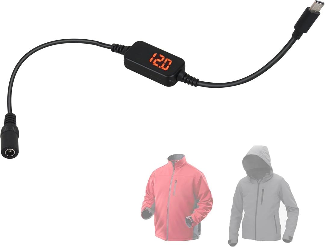 12V Heated Jacket Battery StepUp Adapter for Milwau-kee, M-12, Makita, AEG Gear,Snap-on, Metabo, Craftsman.Cable TypeC to DC 5.5mm (Only Suitable for 12v Heating Jackets)