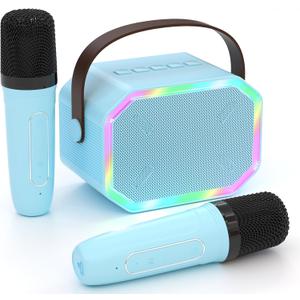 Kids Mini Karaoke Machine for Boys Girls, Cute Little & Portable Bluetooth Speaker with 2 Wireless Microphone, Home Party, Birthday Gifts for Boys 4 5 6 7 8 9 10 11 12+ Year Old Teen Toys. (Blue)