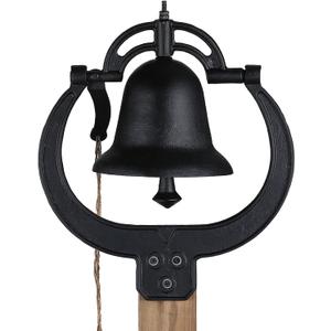 Large Vintage Cast Iron Farm School Church Dinner Bell, Rustproof & Durable Rustic Decor, Black