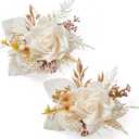 Serwalin Set of 2 Wrist Corsage for Wedding, 6-7 Inch Corsages for Bridesmaid Mother Grandmother, Artificial Flowers for Prom Ceremony Anniversary Cake Topper (Champagne)