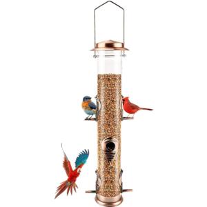 MIXXIDEA Metal Tube Bird Feeders for Outdoors - 6 Ports Hanging Feeder Attracts Wild Birds in Your Lawn, Garden, Balcony - Antique Copper - 1 Pack