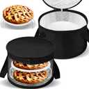 Yaomiao 2 Set Round Pie Carrier 11 x 7 Inch with Dish Tray Plate Stacker Insulated Casserole Carrier with Lid and Handle Reusable Cooler Thermal Bag for Cold Food for Potluck Picnic (Black)