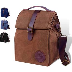 ASEBBO Insulated Lunch Bag 10L Sturdy Waxed Canvas Lunch Box for Men and Women, Leakproof Insulated Cooler Bag for Work Picnic Hiking, Lunchbox for Adults with Shoulder Strap (Brown) (Heritage Classic Bag)