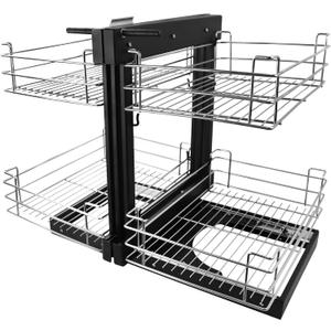 Blind Corner Cabinet Pull Out, 15in opening Soft Close Heavy Duty Kitchen Corner Cabinet Organizer, 4 chrome plated storage baskets, for cabinets Minimum size: 18.89"D*27.16"W*22.83"H