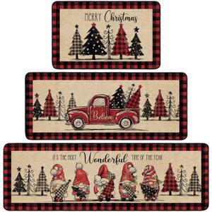 3 Pcs Christmas Kitchen Rugs Non Slip Winter Floor Mat for Kitchen Floor Hallway Laundry Sink and Bathroom, 20"x32" 20"x47", 20"x59" (Buffalo Plaid)