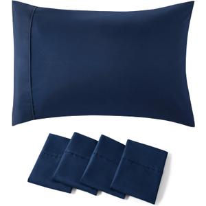 Bedsure Queen Pillow Cases Set of 4 - Navy Brushed Microfiber Pillowcases 4 Pack, Super Soft and Cozy Pillowcase, Pillow Case Covers with Envelope Closure, 20x30 Inches