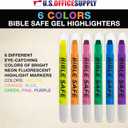 U.S. Office Supply Bible Safe Highlighter Set of 6 Bright Flouresent Colors, Dry Bible Highlighters No Bleed, Fade or Smear, Safe Gel Markers, Accessories, Study Guide