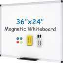VIZ-PRO Magnetic Whiteboard/Dry Erase Board, 36 X 24 Inches, Includes 1 Eraser & 2 Markers & 4 Magnets (Silver)