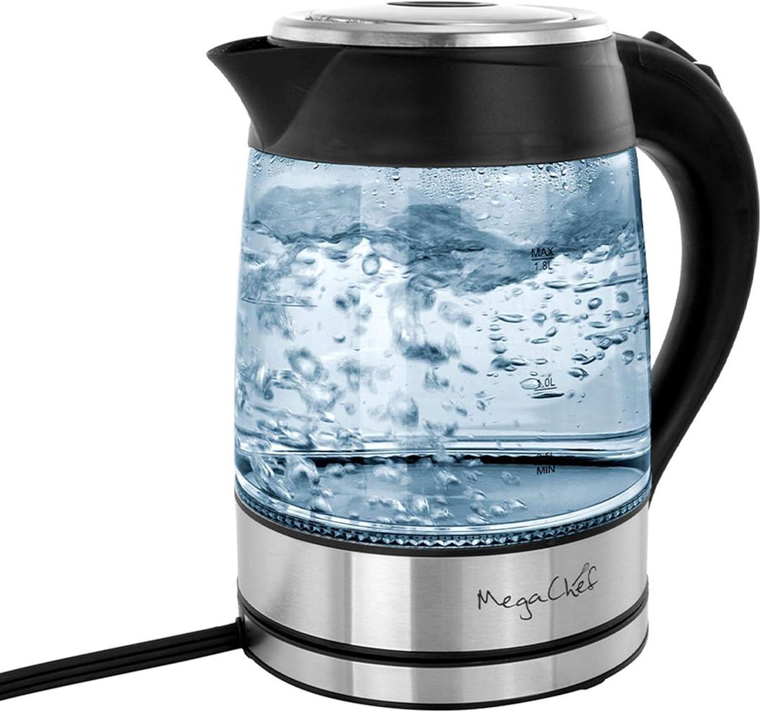 Megachef Glass and Stainless Steel Electric Tea Kettle, 1.8 L (1.9 Quarts)