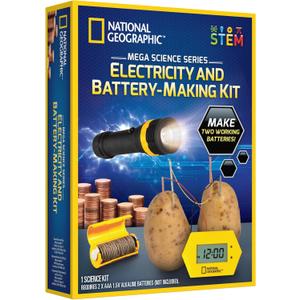 National Geographic Battery Making Kit - Potato Clock and Penny Powered Flashlight Science Kit, 2 Electricity STEM Projects for Kids, Electrical Circuit Toy for Boys and Girls