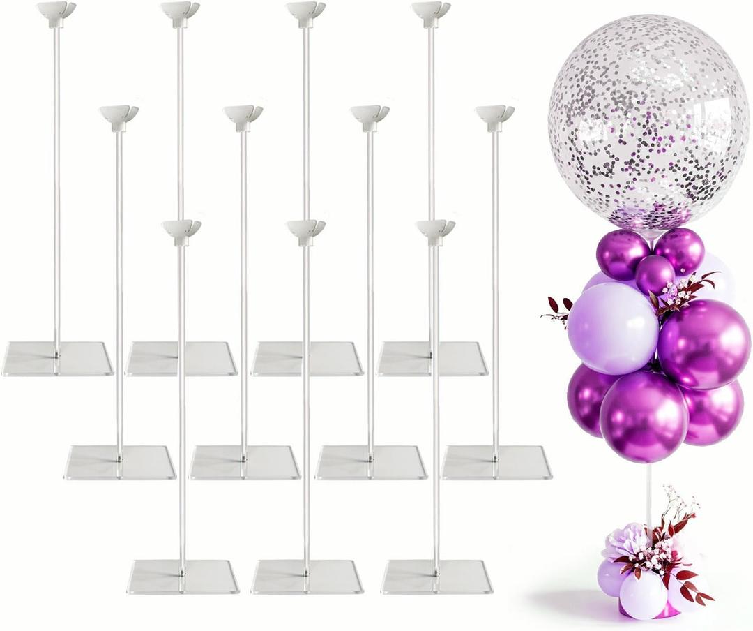 Reusable Acrylic Balloon Stand Kit  Heavy Duty Tabletop Display with Sticks and Base, Ballon Stands for Centerpieces, Centerpiece Table Decorations for Parties (12 Pack 16 inch)