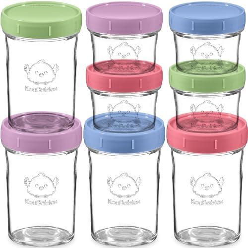 KeaBabies 4pk 8oz & 4pk 4oz Glass Baby Food Containers with Lids - Leak-Proof, Microwavable Small Glass Jars, Baby Purees & Toddler Snack Storage Containers, BPA-Free, Dishwasher & Freezer Safe (Nord)