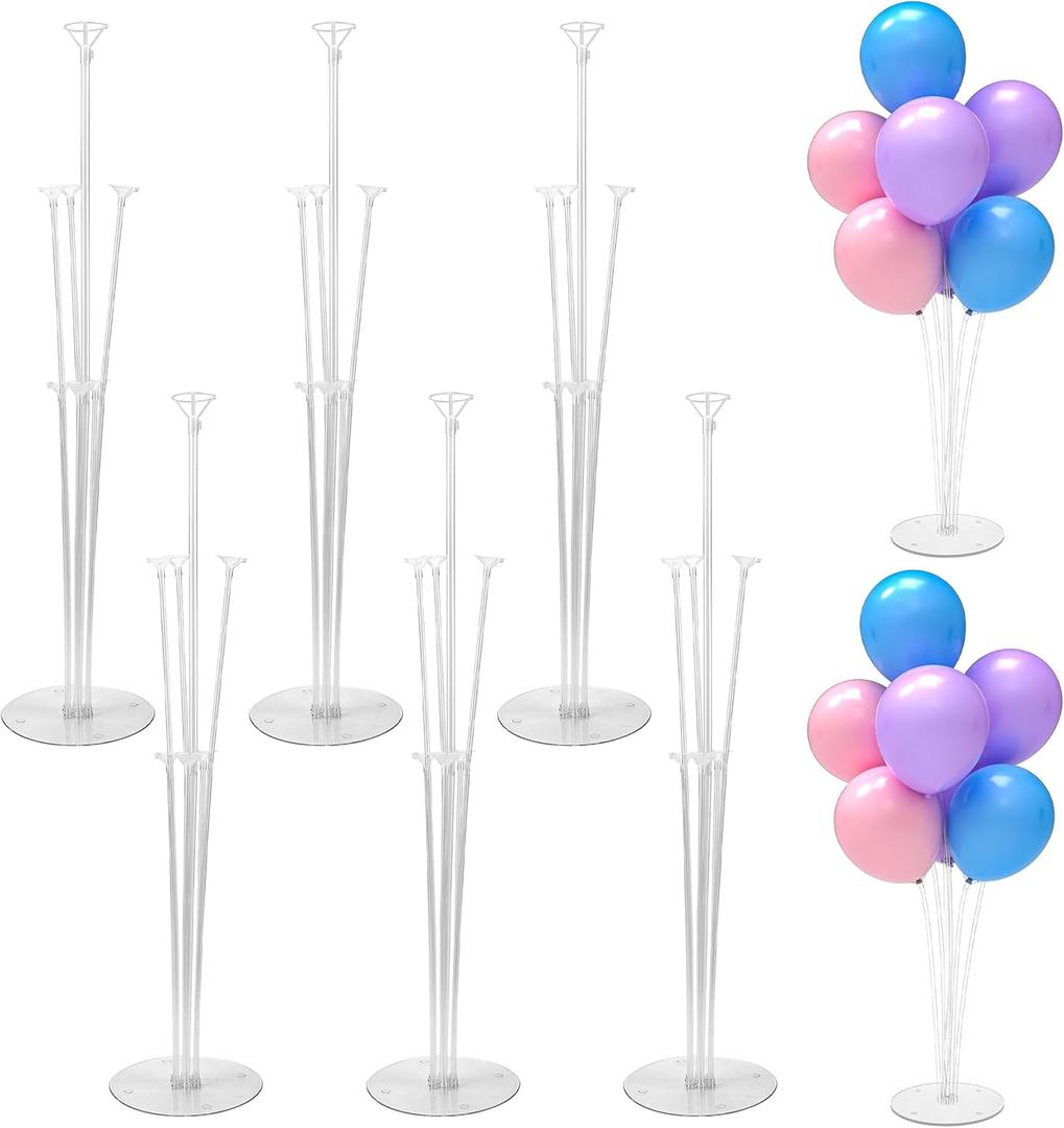 JOYYPOP 6 Sets 28 Inch Balloon Stand Kit, Balloon Holder Stickers Table Decoration Party Birthday Wedding Supplies Accessories (6 Pack Clear)