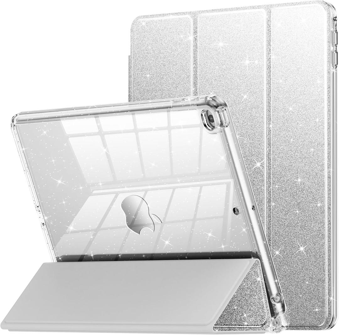 INFILAND Case for iPad 6th/5th Generation 9.7 Inch 2018/2017, iPad Air 2 Cute Glitter Clear Protective Cover for Kids, Girls, Woman, with Pencil Holder (Silver)