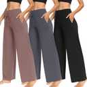 TNNZEET 3 Pack Women's Wide Leg Pants with Pockets - Casual Loose Yoga Trouser Pants Sweatpants Palazzo Lounge Pajama Pants (Medium, Black, Grey, Pink)
