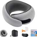 Travel Pillows for Airplanes, 360 Surround Support Memory Foam Airplane Neck Pillow, Comfortable Eye Masks and earplugs, Portable Washable Design for Long Flights, Car Rides & Road Trips (Grey)