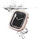 2-Pack 2-in-1 Waterproof Bling Case for Apple Watch 40mm Series 6 SE 5 4 with Tempered Glass Screen Protector, Crystal Diamonds Rhinestone Overall Durable Cover Front & Back Bumper for iWatch 40mm