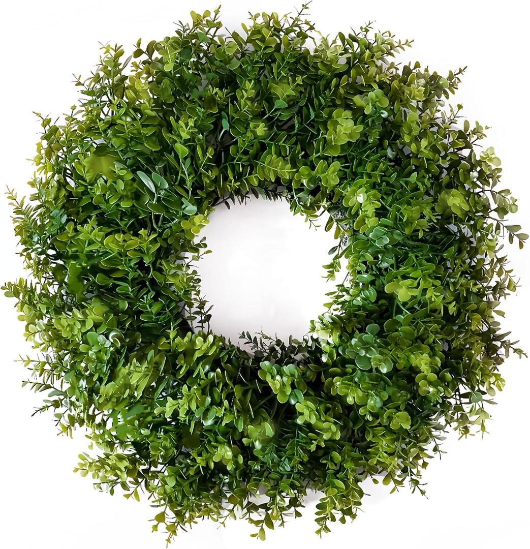 22IN Artificial Boxwood Wreaths for Front Door,Spring Summer All Season Wreath,Green Wreath Suitable for WallDoorFarmhouse IndoorOutdoor Decor