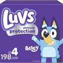 Luvs Size 4 Baby Diapers, Platinum Protection Bluey Diapers for Day & Night, Size 4, 198 Count 