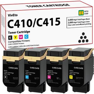 C410 C415 Toner Cartridges (with New Chip) Replacement for Xerox C410 Toner Cartridge 006R04677 006R04678 006R04679 006R04680 for C410 C415 C415DN Printers, 4-Pack VersaLink C415 High Yield Cartridge