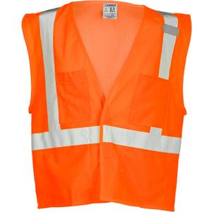 Kishigo Men's High Visibility Reflective 4 Pocket Hook & Loop Mesh Vest, Zipper, Polyester, ANSI 107 Type R/Class 2 (Orange, L)