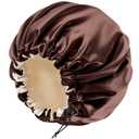 Satin Silk Bonnet For Curly Hair Bonnet Braid Bonnet For Sleeping Bonnets For Women Large Double-layer Adjustable (Brown)