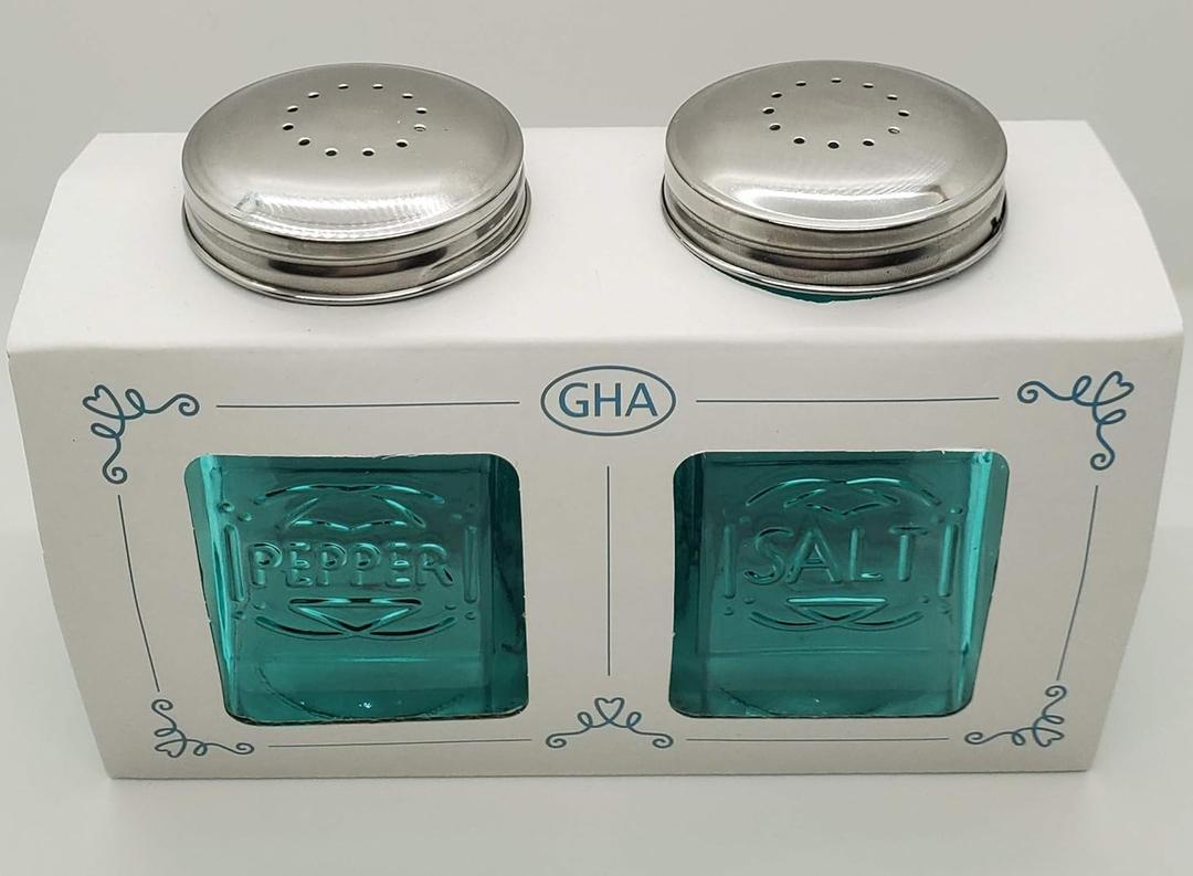 Vintage Salt & Pepper Set 8oz Blue Glass
