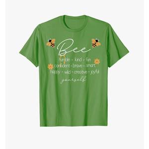 Women Cute Bee Graphic Tee Shirts Short Sleeve Inspirational Funny Letter Print Summer Loose Tee Tops (Size S )