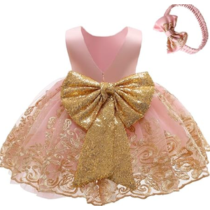 CMMCHAAH 0-6 Years Baby Girls Pageant Lace Embroidery Dresses Toddler Formal Dress with Headwear 0-6months