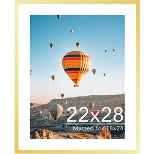 JCJMY 22x28 Picture Frame with 18x24 Mat, Display Photo 18x24 with Mat or 22 x 28 Without Mat, Wall Hanging Large 22 by 28 Poster Frame with Plexiglass, Gold