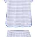 Hilinker Women Striped Pajama Set Short Sleeve Top with Shorts Sleepwear Pjs 2 Piece Lounge Sets (X-Small, Blue Wide White Stripe)