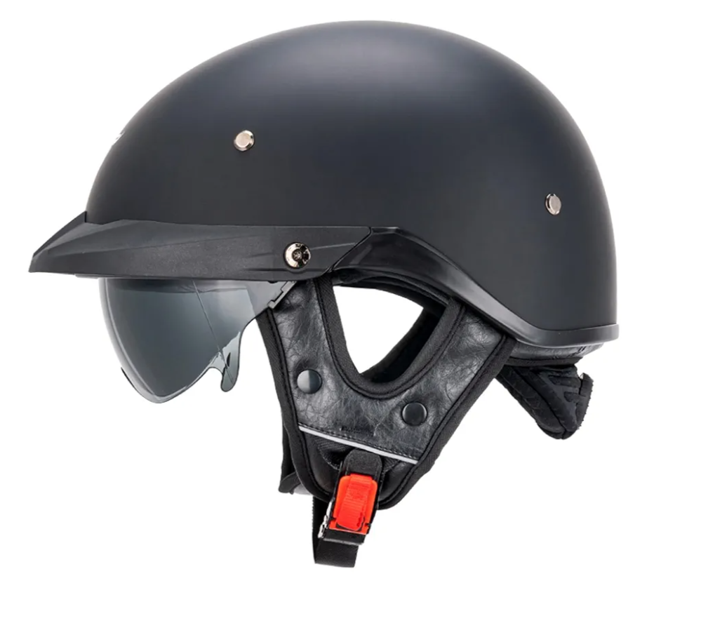 VCOROS Half Motorcycle Helmets VHF04 Open Face Sun Visor Quick Release Buckle Adjustable DOT Approved Cycling Retro Cruiser Pilot Helmets for Men Women (Matte Black,XXL)