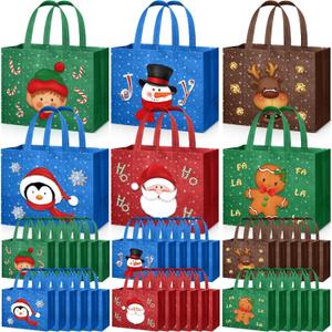 Clysee 36 Pcs Christmas Gift Bags with Handles 12.6 x 9.8 x 6.7 Inch Large Non-Woven Tote Bags Christmas Reusable Treat Bags for Gifts Wrapping Shopping Xmas Holiday Party Favors