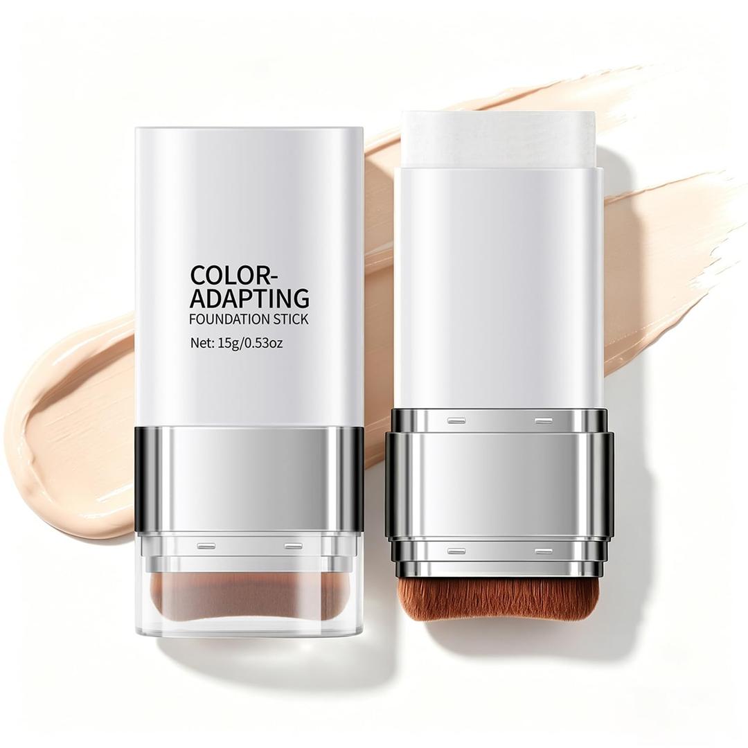 2 x Color Changing Foundation Stick, 2-in-1 Dual-Ended Korean Color Changing Foundation, Waterproof & Long-Lasting Korean Foundation Stick, Concealer Stick, Full Coverage Makeup, Dewy Finish (Ivory)