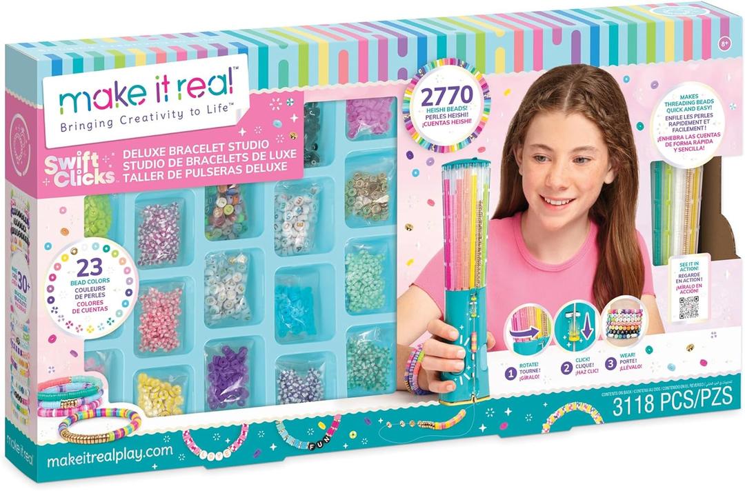 Make It Real Swift Clicks Deluxe Bracelet Studio - Create Colorful Friendship Bracelets with Swift Clicks Deluxe Design Tool - Includes Beads and Charms
