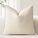 OTOSTAR Decorative Linen Throw Pillow Cover Soft Accent Farmhouse Pillowcase Boho Solid Cushion Cover Modern Home Decor for Sofa Couch Bed Living Room, 18x18 Inch, Cream White