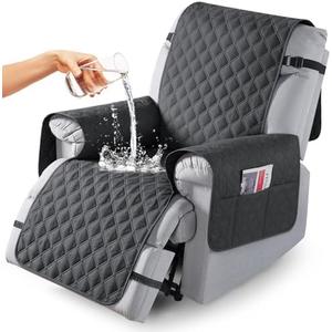 TAOCOCO 100% Waterproof Recliner Covers, Recliner Sofa Covers with Leg Straps, Reversible Recliner Couch Cover for Reclining Chair, Washable Couch Protector for Pets Kids(1 Seater 22", Charcoal Gray)