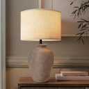 Ceramic Farmhouse Table Lamp for Living Room and Bedroom - Modern Earth Yellow Pottery Beside Lamps for Small Nightstand and Large Side Table - Rustic Round Stone Lighting Single with Beige Shade