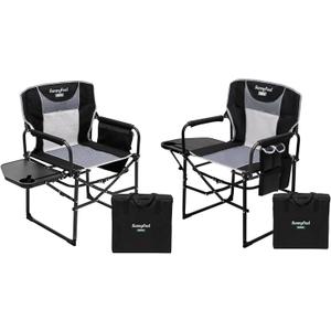 SUNNYFEEL Oversized Camping Directors Chair 2 Pack, Portable Folding Lawn Chairs for Adults Heavy Duty with Side Table,Pocket for Beach, Fishing,Picnic,Concert Outdoor, Foldable Camp Chairs (Black)