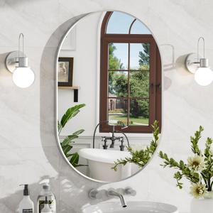 24x32 Inch Brushed Nickel Oval Bathroom Mirror, Wall Mounted Vanity Mirror for Over Sink, Tempered Glass with Aluminum Frame, Vertical or Horizontal Hanging